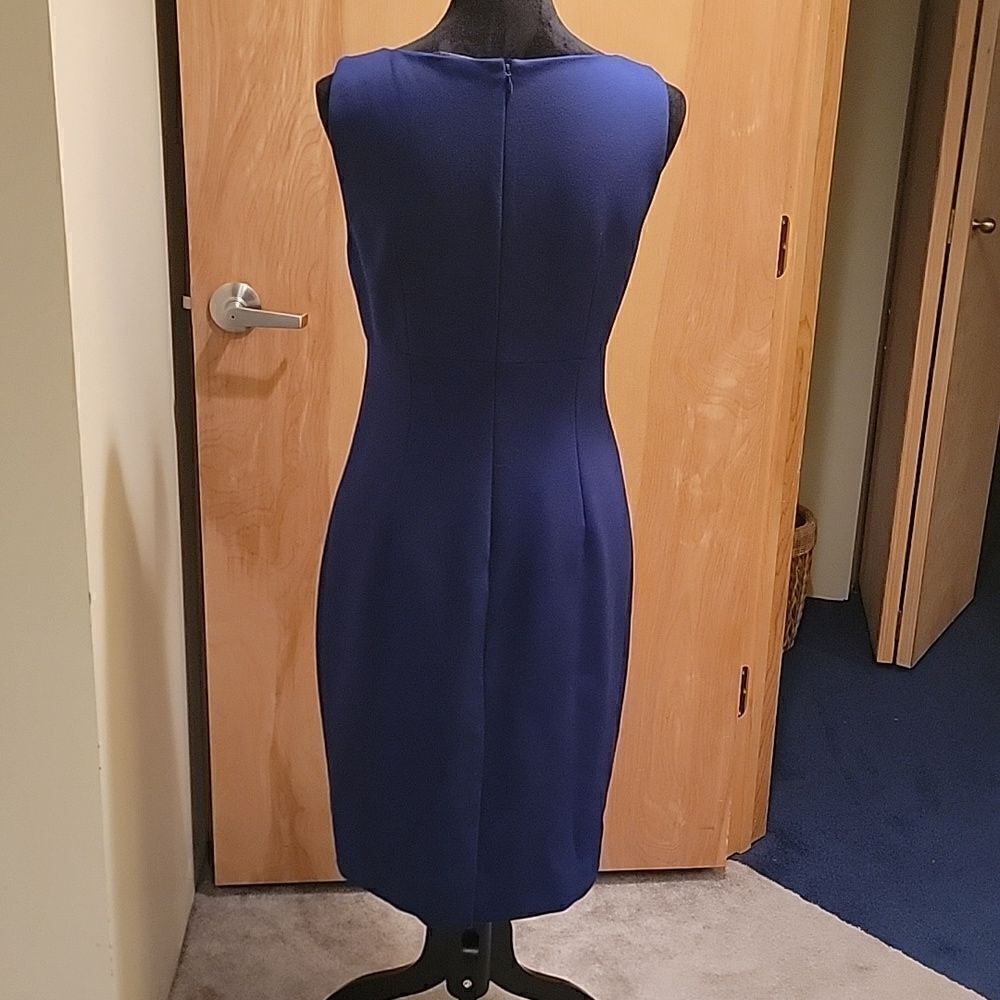 Elie Tahari royal blue leather trimmed sheath dress sz 8 - Picture 3 of 10